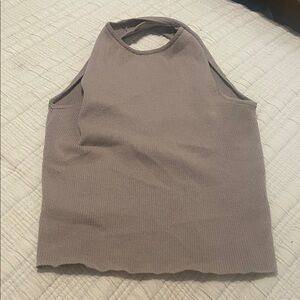 Divided Beige Ribbed Tank Top